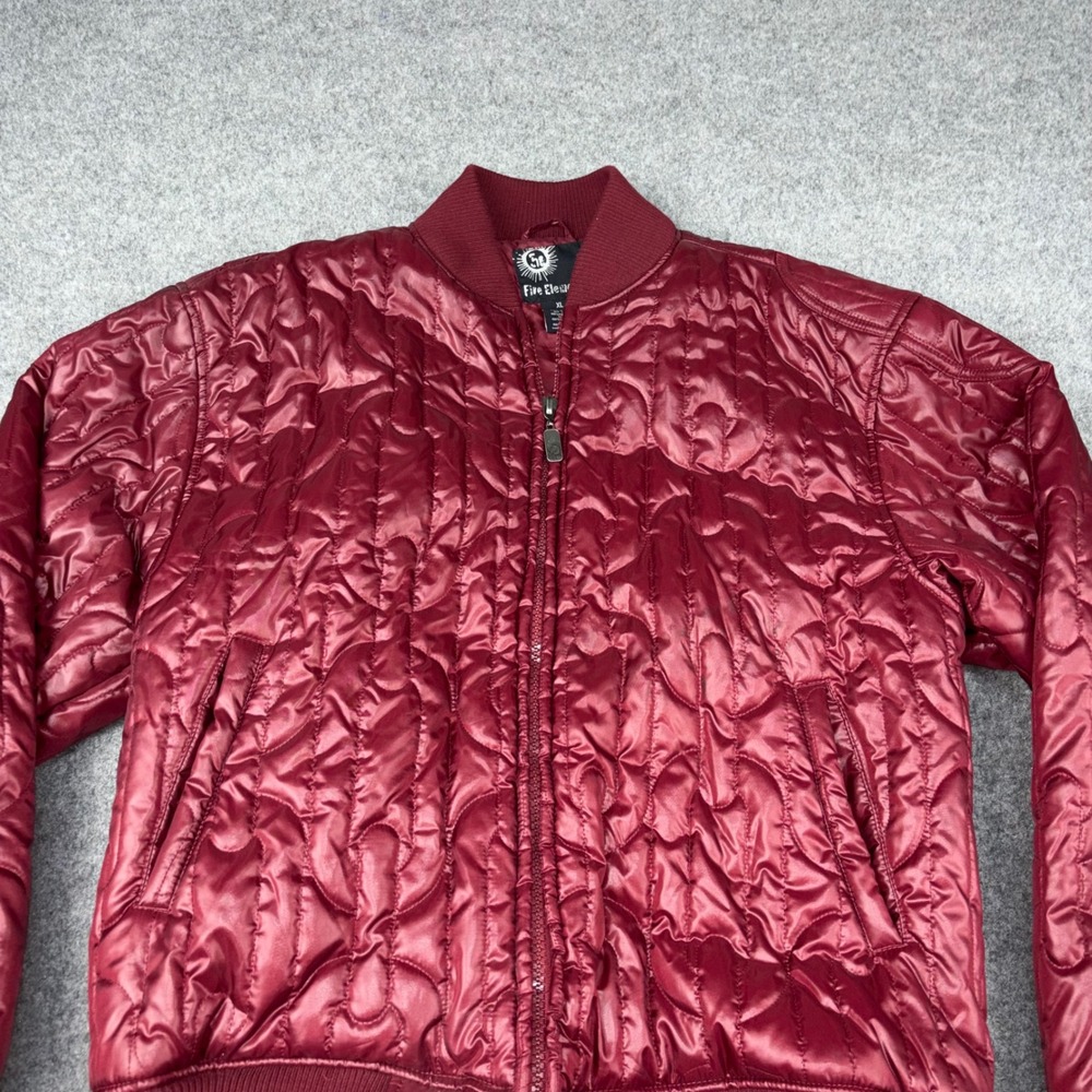 Five Elementz Quilted Bomber Jacket Mens XL Burgundy Red Full Zip Puffer Coat